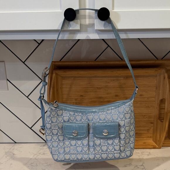 Brighton double pockets blue Jacquard croco Hobo medium Y2K shoulder bag leather - Picture 1 of 10